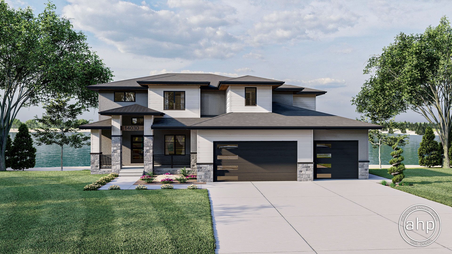 front elevation of the hartman modern farmhouse by Omaha's citadel signature homes